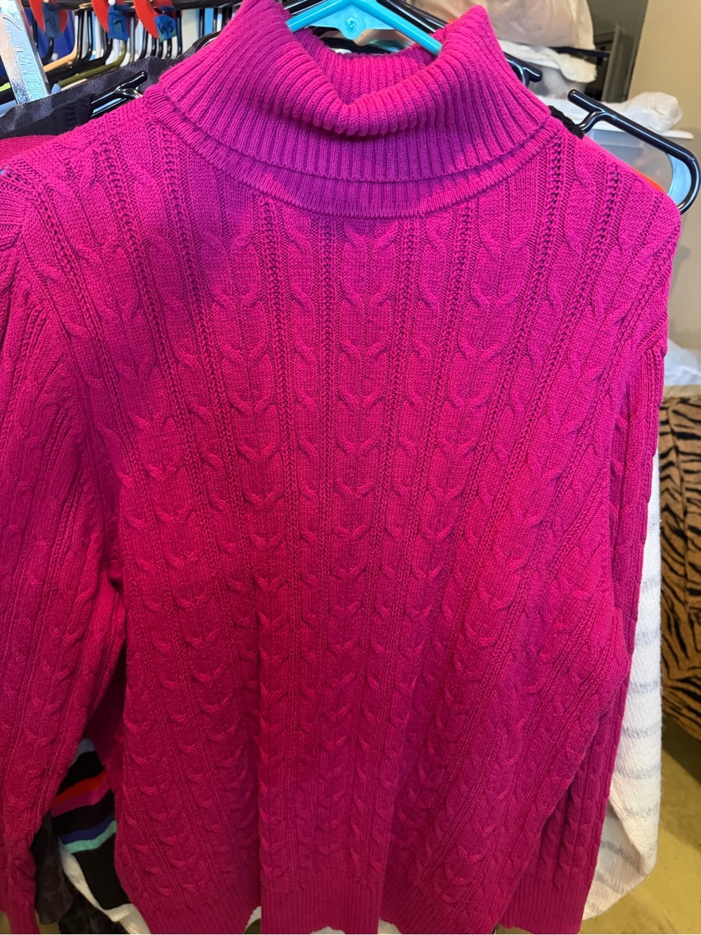 St. John's Bay Bright Fuchsia Cable-Knit Turtleneck Sweater